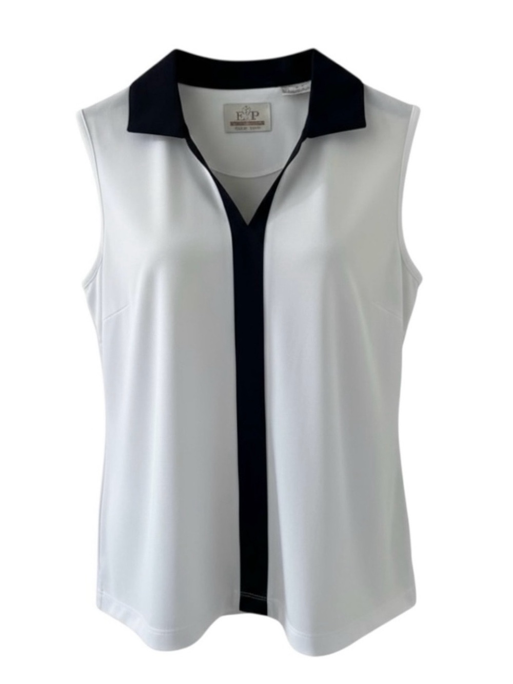 EP Pro White with Black Trim Sleeveless Polo Shirt Size Medium